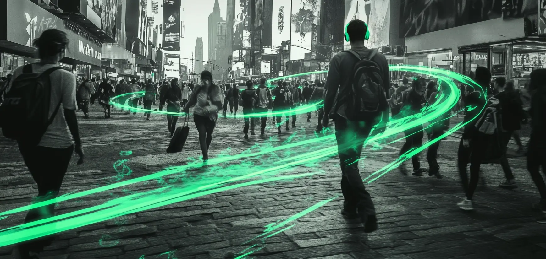 Person with headphones in the city